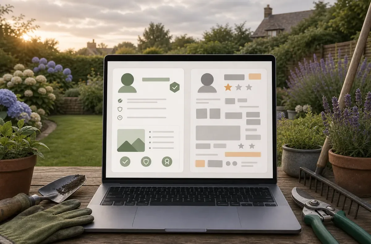 Illustration comparing a clear gardener profile with a cluttered vague online profile